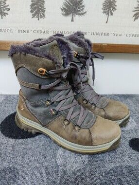 Santana Canada Brown Grey Leather Faux Fur Winter Snow Boots Size 39 / 8